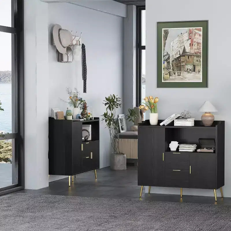 Tall Buffet Sideboard, Modern Storage Cabinet, Accent Cabinet with Drawers and Doors, Console Table with Doors and Shelves