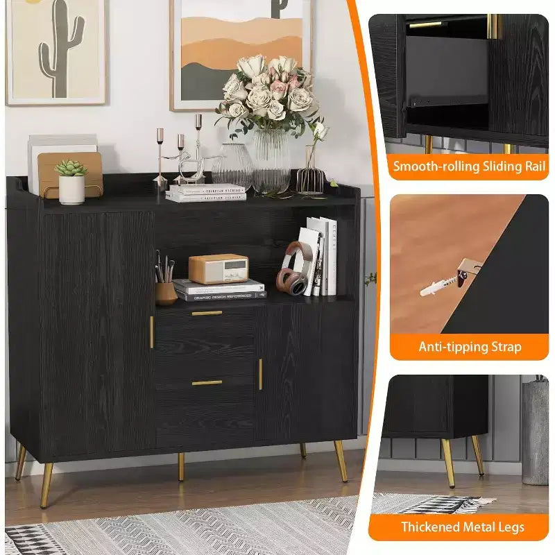Tall Buffet Sideboard, Modern Storage Cabinet, Accent Cabinet with Drawers and Doors, Console Table with Doors and Shelves