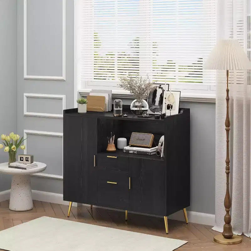 Tall Buffet Sideboard, Modern Storage Cabinet, Accent Cabinet with Drawers and Doors, Console Table with Doors and Shelves