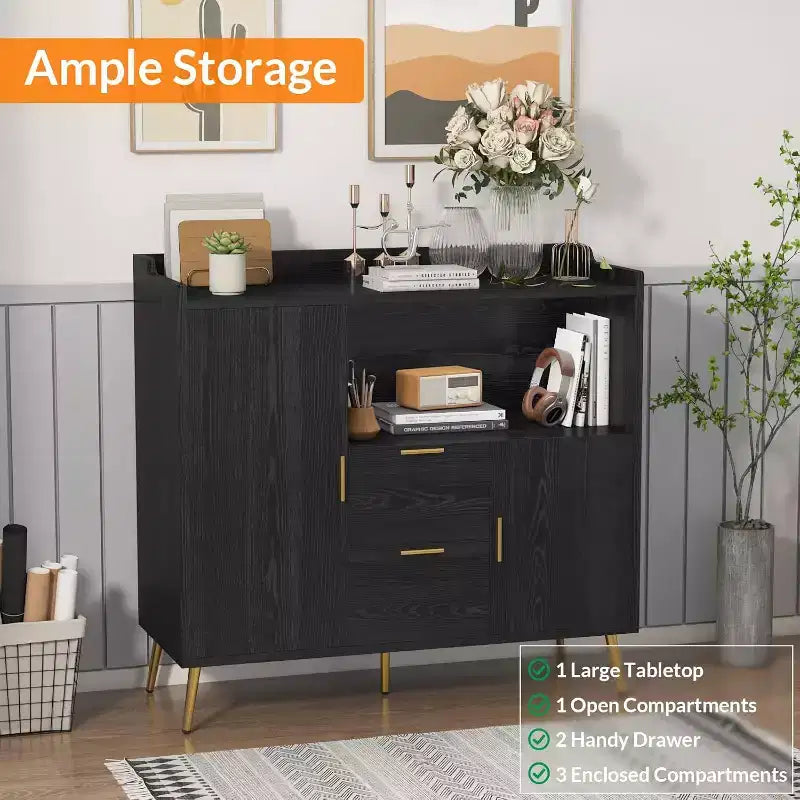 Tall Buffet Sideboard, Modern Storage Cabinet, Accent Cabinet with Drawers and Doors, Console Table with Doors and Shelves