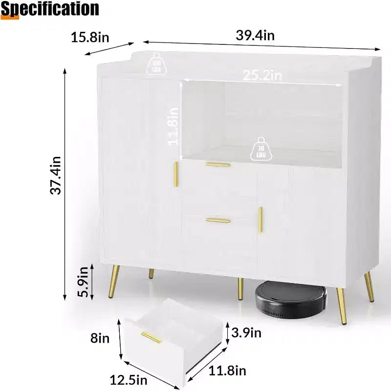 Tall Buffet Sideboard, Modern Storage Cabinet, Accent Cabinet with Drawers and Doors, Console Table with Doors and Shelves