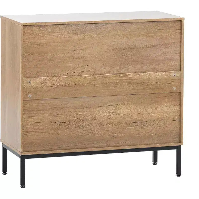 Acekool Rattan Storage Cabinet, 2-Door Sideboard with Metal Base, Modern Boho Accent Cabinet for Living Room, Entryway, Bathroom, Black