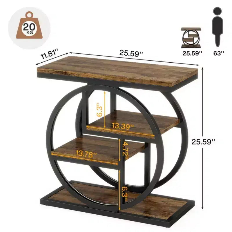 Brown Wood End Table 4-Tier Side Table with Storage Shelves