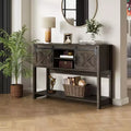 RoyalCraft Farmhouse Entryway Console Table with Storage Shelves, Sliding Barn Door and Spacious Tabletop for Living Room or Foyer, Dark Grey