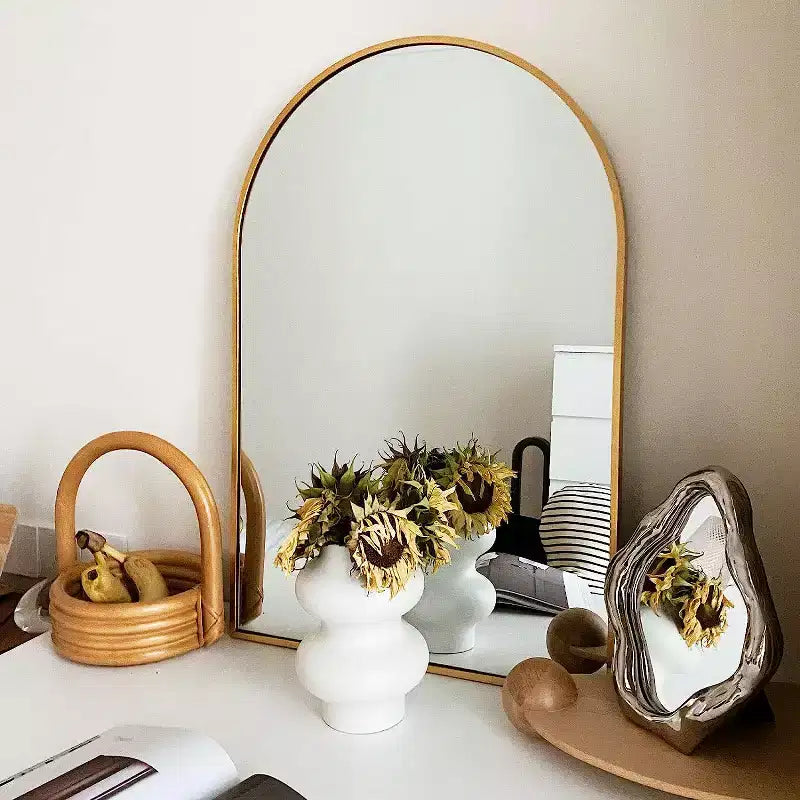 MAYEERTY 20x30 Metal Decorative Wall Mirror Framed Arched for Wall Gold