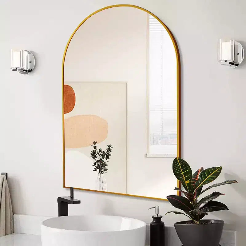 MAYEERTY 20x30 Metal Decorative Wall Mirror Framed Arched for Wall Gold
