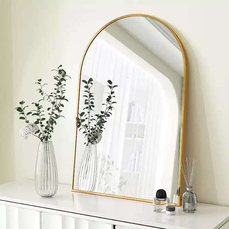 MAYEERTY 20x30 Metal Decorative Wall Mirror Framed Arched for Wall Gold