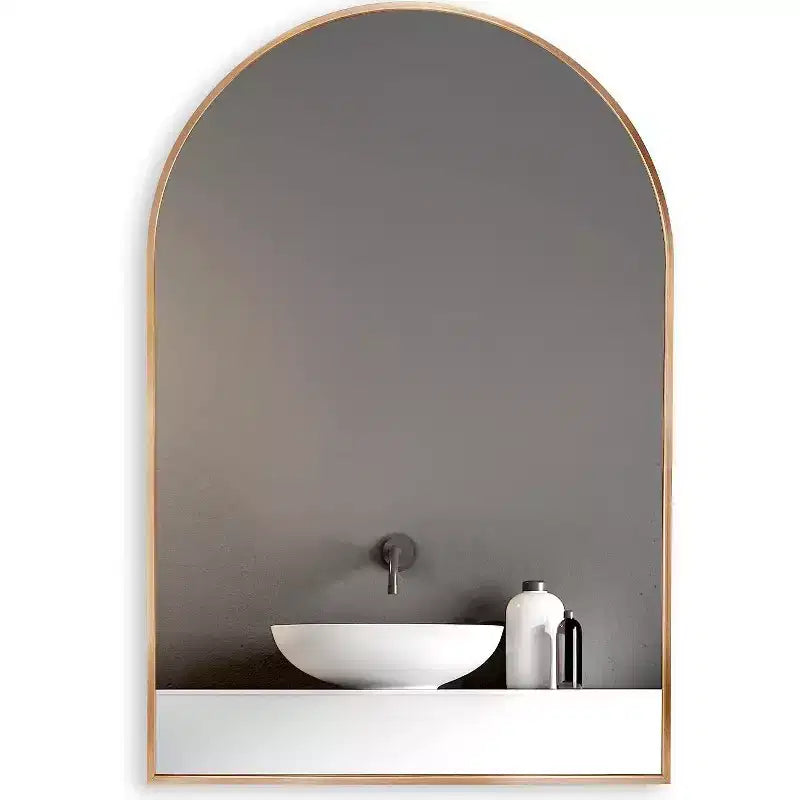 MAYEERTY 20x30 Metal Decorative Wall Mirror Framed Arched for Wall Gold