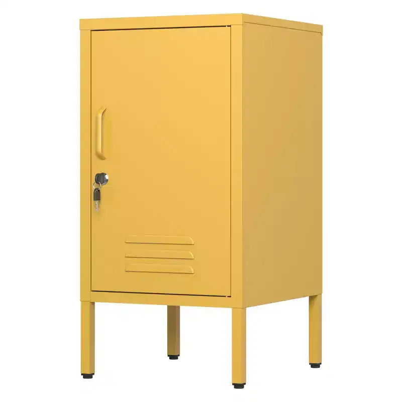 Single Door Lockable Metal End Table,Modern Minimalist Room Side Table With 2 Adjustable Shelf ,Multi Storage Cabinet for Living Room Bedroom