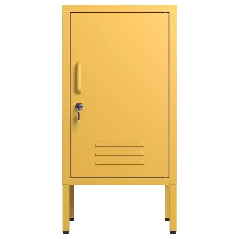 Single Door Lockable Metal End Table,Modern Minimalist Room Side Table With 2 Adjustable Shelf ,Multi Storage Cabinet for Living Room Bedroom
