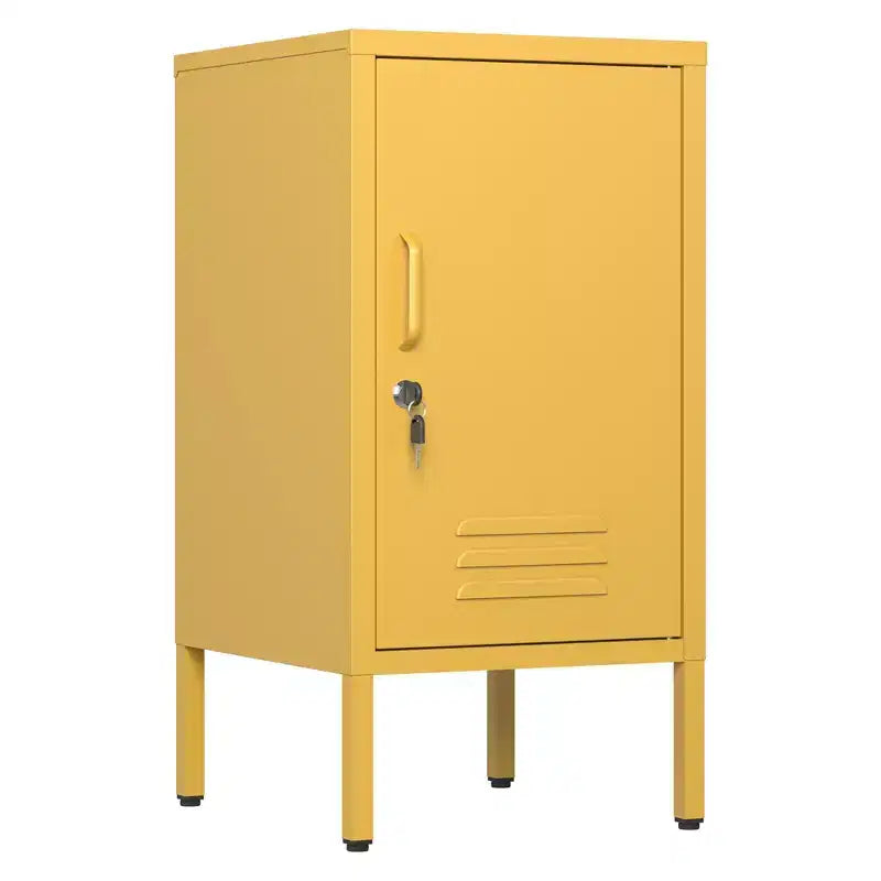 Single Door Lockable Metal End Table,Modern Minimalist Room Side Table With 2 Adjustable Shelf ,Multi Storage Cabinet for Living Room Bedroom
