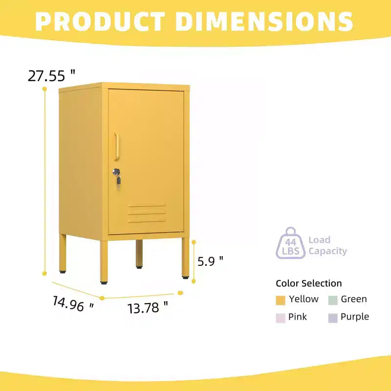 Single Door Lockable Metal End Table,Modern Minimalist Room Side Table With 2 Adjustable Shelf ,Multi Storage Cabinet for Living Room Bedroom