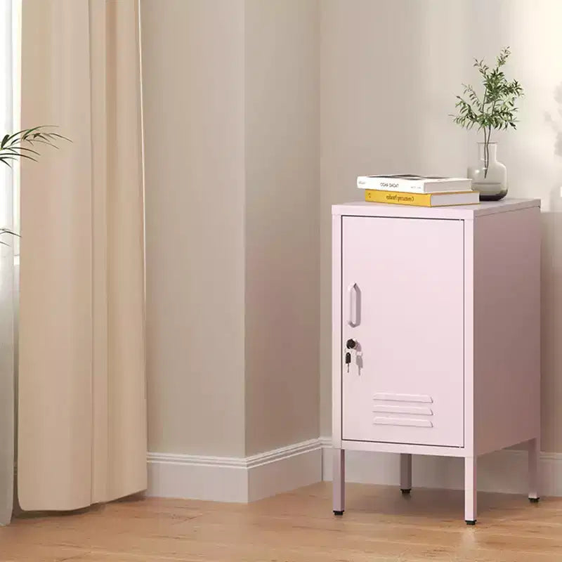 Single Door Lockable Metal End Table,Modern Minimalist Room Side Table With 2 Adjustable Shelf ,Multi Storage Cabinet for Living Room Bedroom