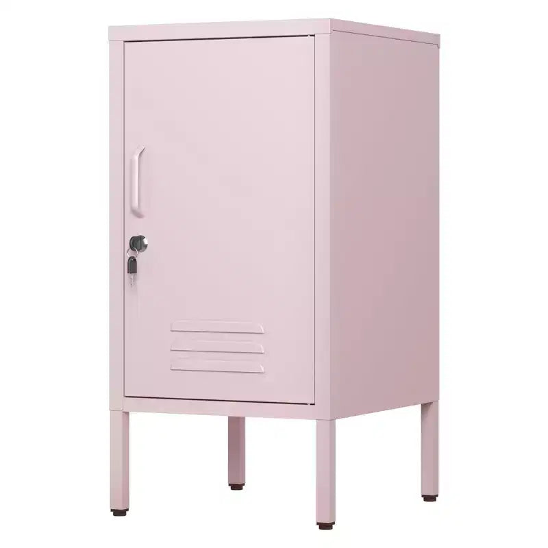 Single Door Lockable Metal End Table,Modern Minimalist Room Side Table With 2 Adjustable Shelf ,Multi Storage Cabinet for Living Room Bedroom
