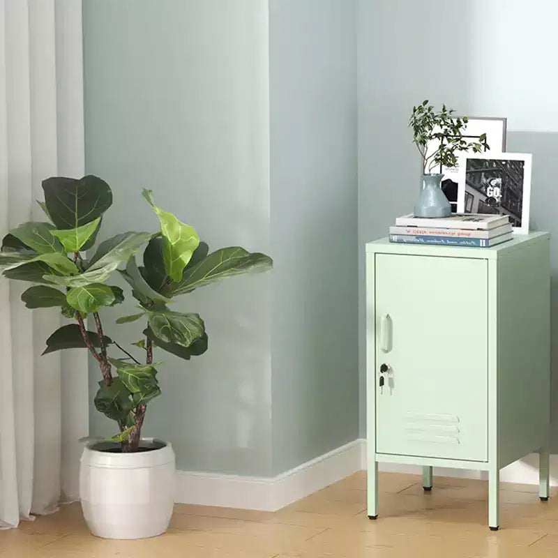 Single Door Lockable Metal End Table,Modern Minimalist Room Side Table With 2 Adjustable Shelf ,Multi Storage Cabinet for Living Room Bedroom