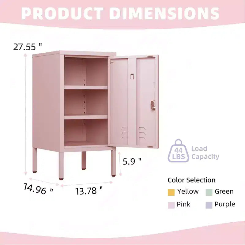 Single Door Lockable Metal End Table,Modern Minimalist Room Side Table With 2 Adjustable Shelf ,Multi Storage Cabinet for Living Room Bedroom