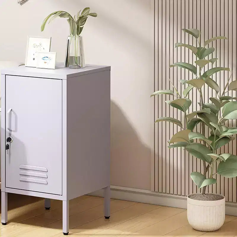 Single Door Lockable Metal End Table,Modern Minimalist Room Side Table With 2 Adjustable Shelf ,Multi Storage Cabinet for Living Room Bedroom