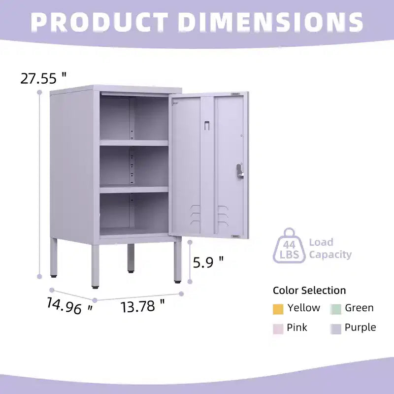 Single Door Lockable Metal End Table,Modern Minimalist Room Side Table With 2 Adjustable Shelf ,Multi Storage Cabinet for Living Room Bedroom
