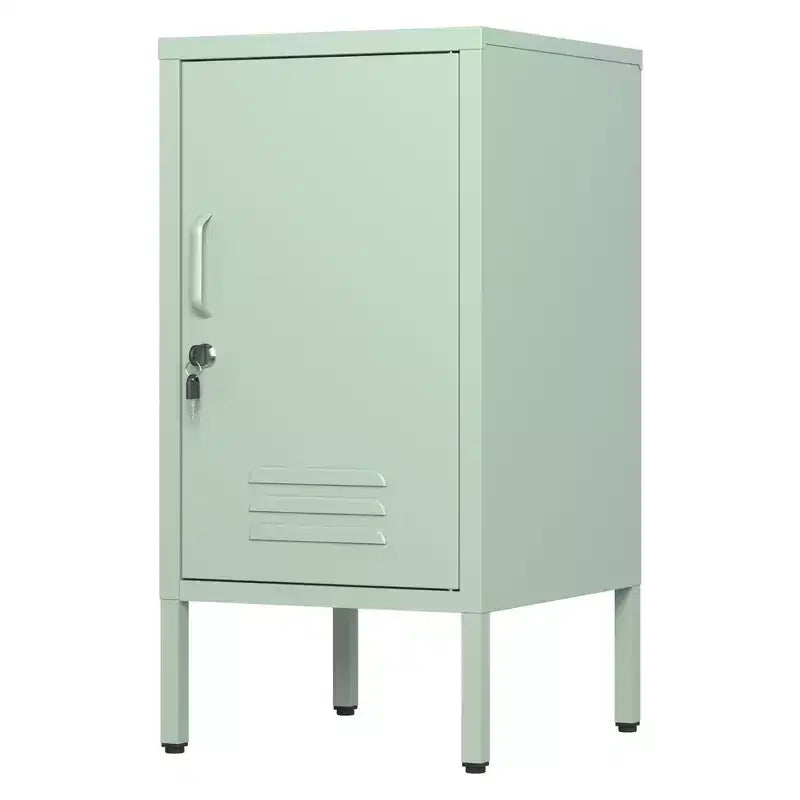 Single Door Lockable Metal End Table,Modern Minimalist Room Side Table With 2 Adjustable Shelf ,Multi Storage Cabinet for Living Room Bedroom