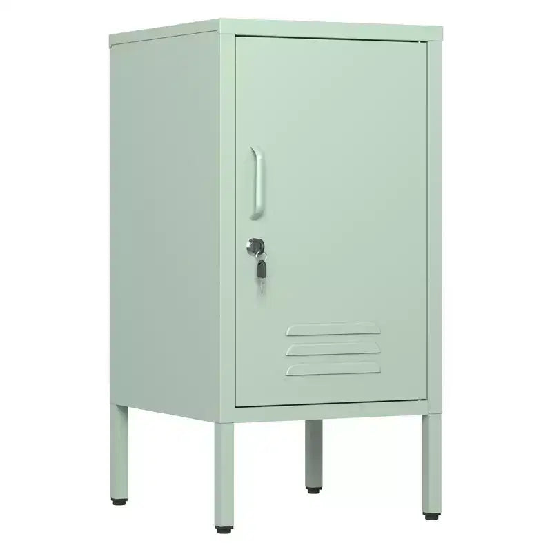 Single Door Lockable Metal End Table,Modern Minimalist Room Side Table With 2 Adjustable Shelf ,Multi Storage Cabinet for Living Room Bedroom