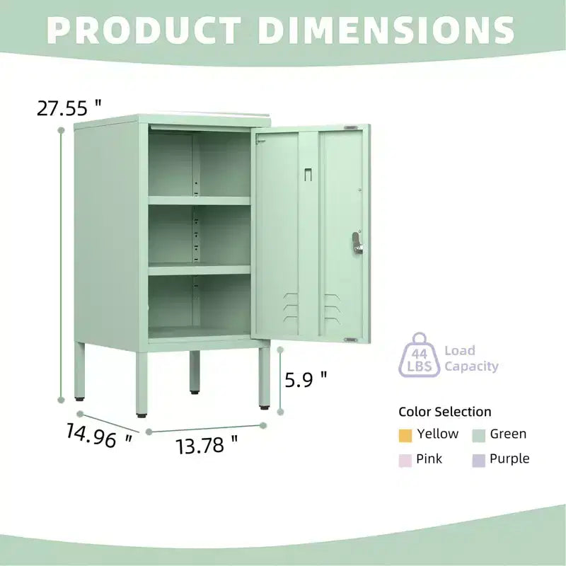 Single Door Lockable Metal End Table,Modern Minimalist Room Side Table With 2 Adjustable Shelf ,Multi Storage Cabinet for Living Room Bedroom