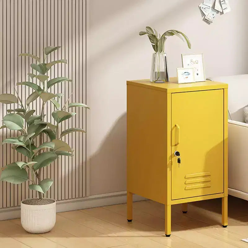 Single Door Lockable Metal End Table,Modern Minimalist Room Side Table With 2 Adjustable Shelf ,Multi Storage Cabinet for Living Room Bedroom