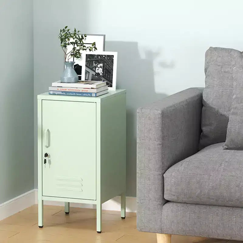 Single Door Lockable Metal End Table,Modern Minimalist Room Side Table With 2 Adjustable Shelf ,Multi Storage Cabinet for Living Room Bedroom