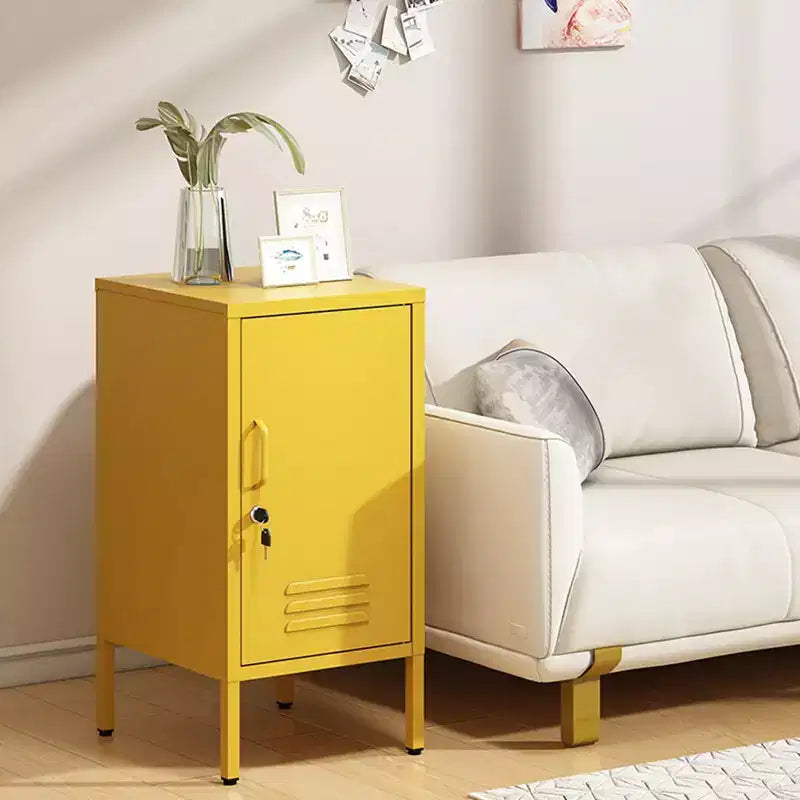 Single Door Lockable Metal End Table,Modern Minimalist Room Side Table With 2 Adjustable Shelf ,Multi Storage Cabinet for Living Room Bedroom