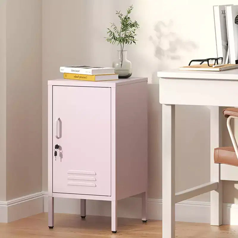 Single Door Lockable Metal End Table,Modern Minimalist Room Side Table With 2 Adjustable Shelf ,Multi Storage Cabinet for Living Room Bedroom