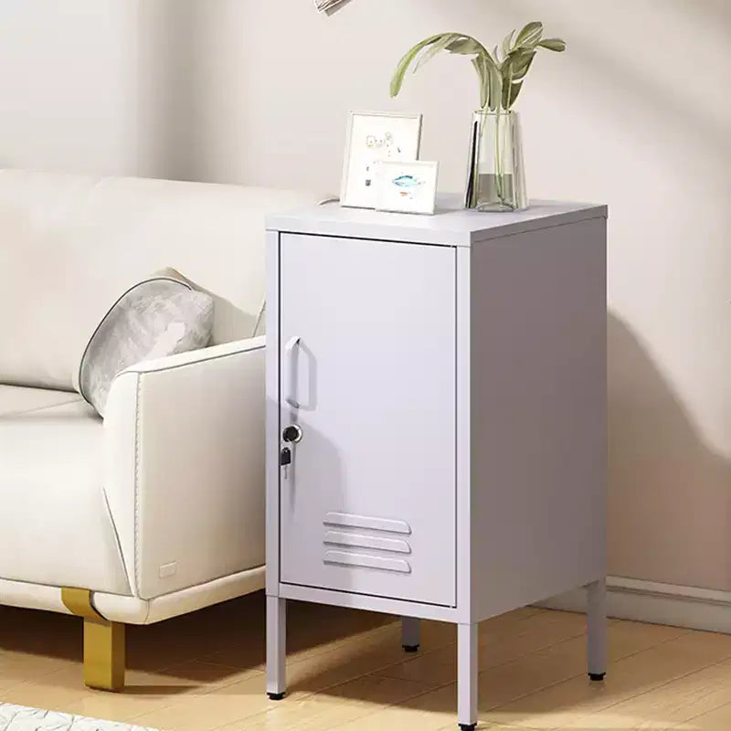 Single Door Lockable Metal End Table,Modern Minimalist Room Side Table With 2 Adjustable Shelf ,Multi Storage Cabinet for Living Room Bedroom
