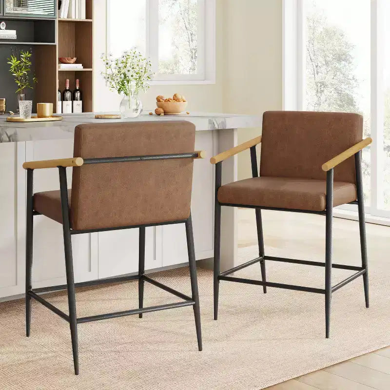 Christopher Knight Home Emil Mid Century Modern Upholstered Counter Stool with Iron Frame (Set of 2)