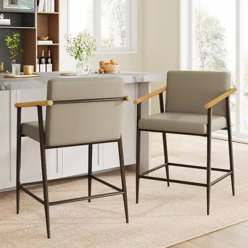 Christopher Knight Home Emil Mid Century Modern Upholstered Counter Stool with Iron Frame (Set of 2)