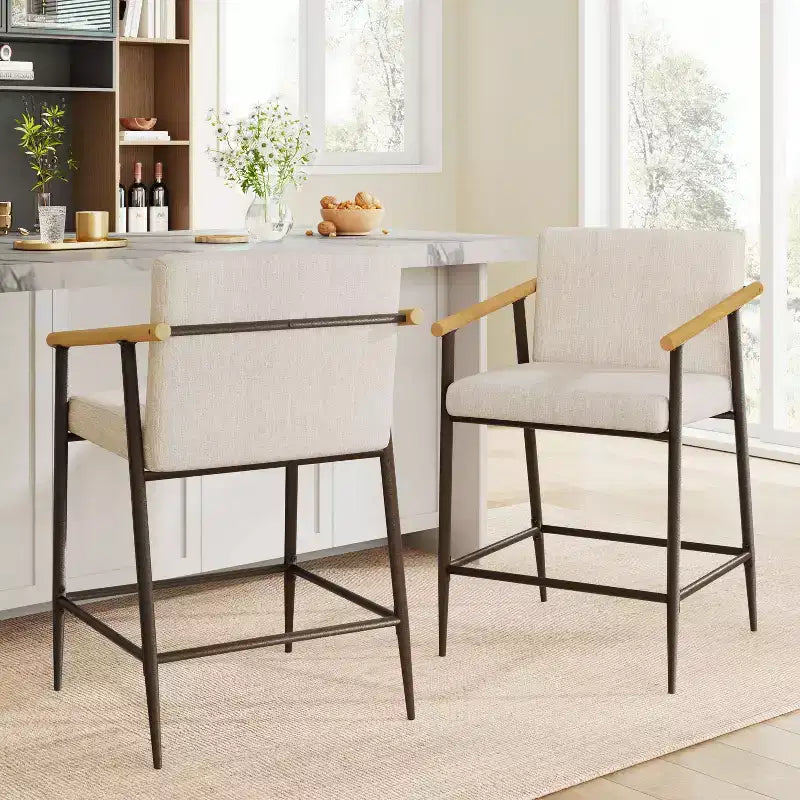 Christopher Knight Home Emil Mid Century Modern Upholstered Counter Stool with Iron Frame (Set of 2)