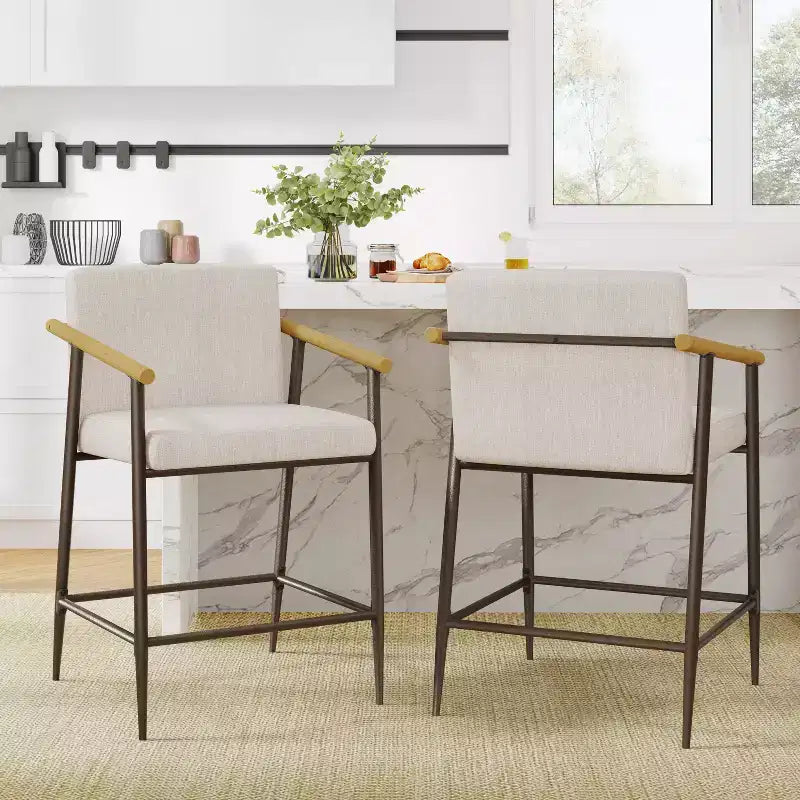 Christopher Knight Home Emil Mid Century Modern Upholstered Counter Stool with Iron Frame (Set of 2)