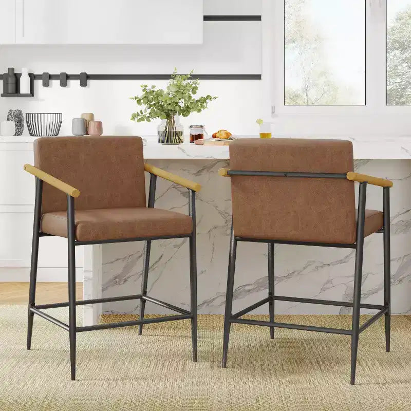 Christopher Knight Home Emil Mid Century Modern Upholstered Counter Stool with Iron Frame (Set of 2)