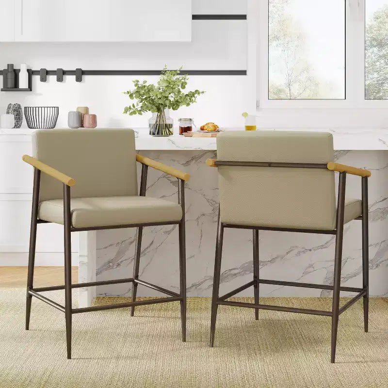 Christopher Knight Home Emil Mid Century Modern Upholstered Counter Stool with Iron Frame (Set of 2)