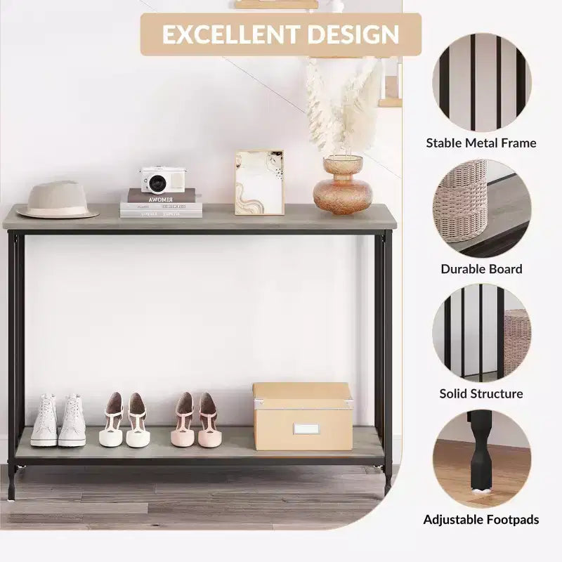 Entryway Table, 2-Tier Entryway Console Table, Narrow Sofa Table, Industrial Console Table for Hallway, Entryway, Living Room, Foyer
