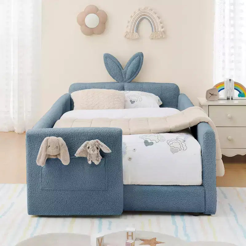 GDFStudio Chloe Twin Size Upholstered Montessori Floor Bed with Safety Rail
