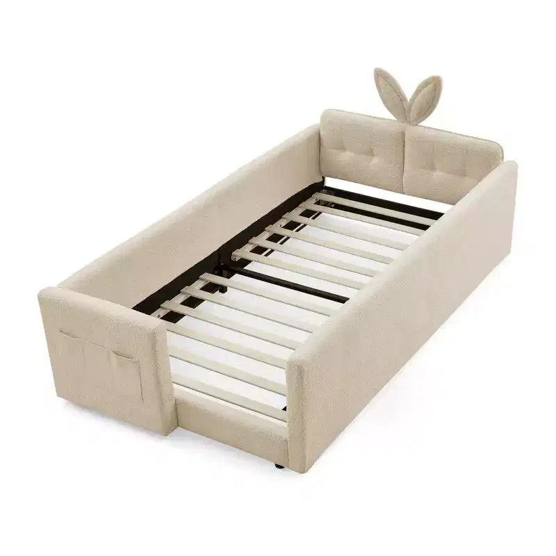 GDFStudio Chloe Twin Size Upholstered Montessori Floor Bed with Safety Rail