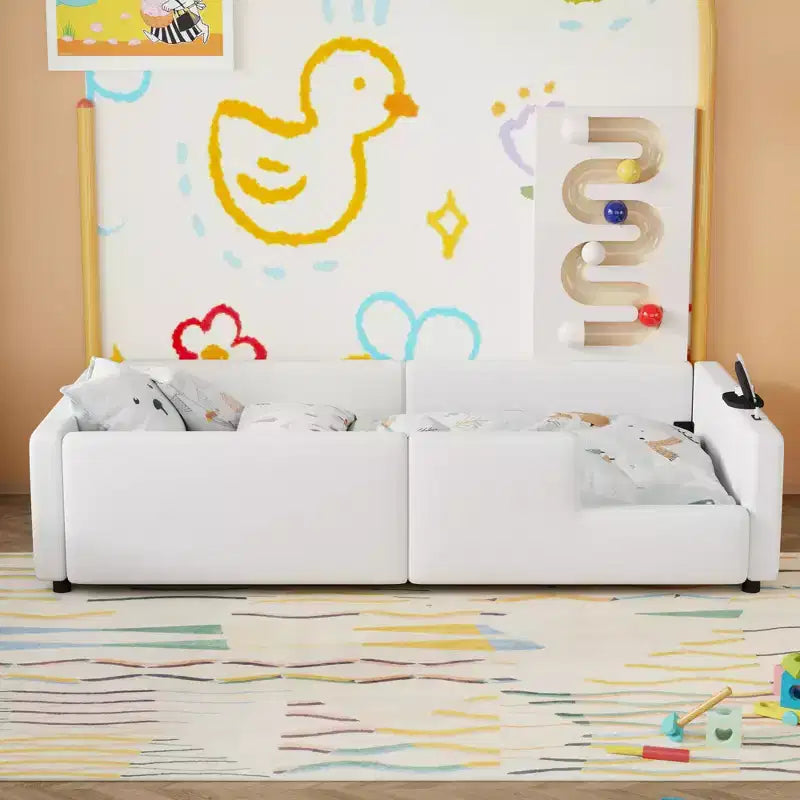 GDFStudio Chloe Twin Size Upholstered Montessori Floor Bed with Safety Rail