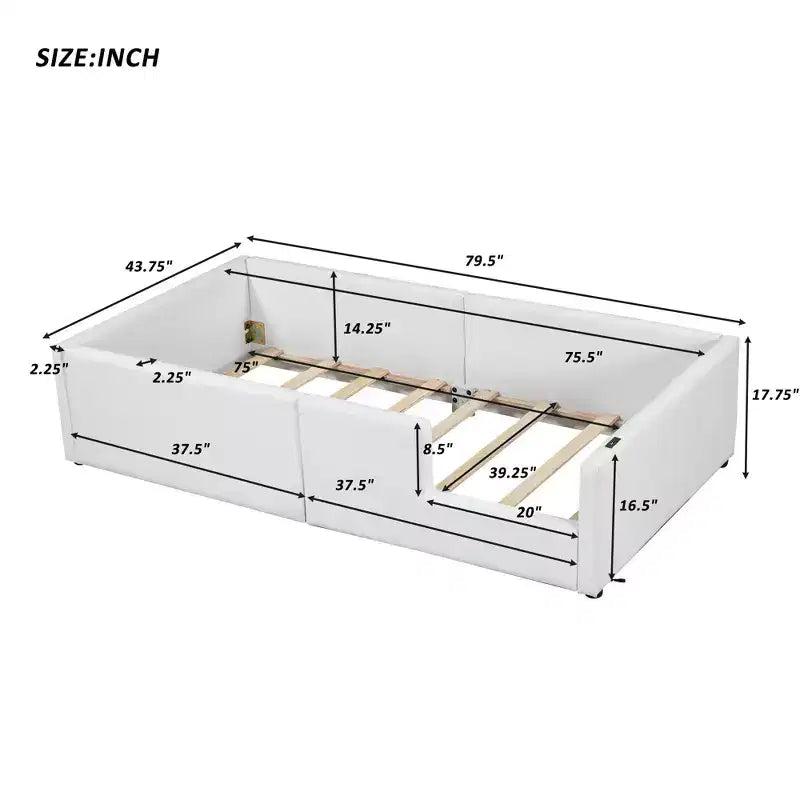 GDFStudio Chloe Twin Size Upholstered Montessori Floor Bed with Safety Rail