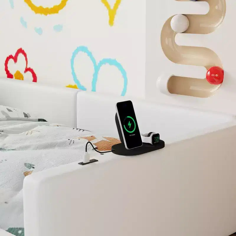 GDFStudio Chloe Twin Size Upholstered Montessori Floor Bed with Safety Rail