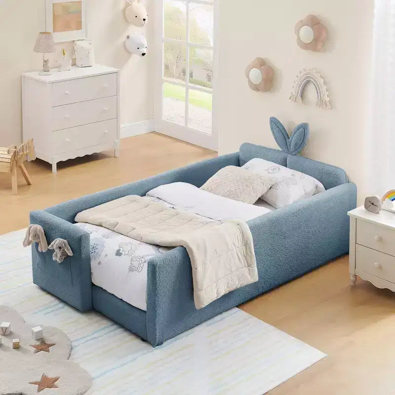 GDFStudio Chloe Twin Size Upholstered Montessori Floor Bed with Safety Rail
