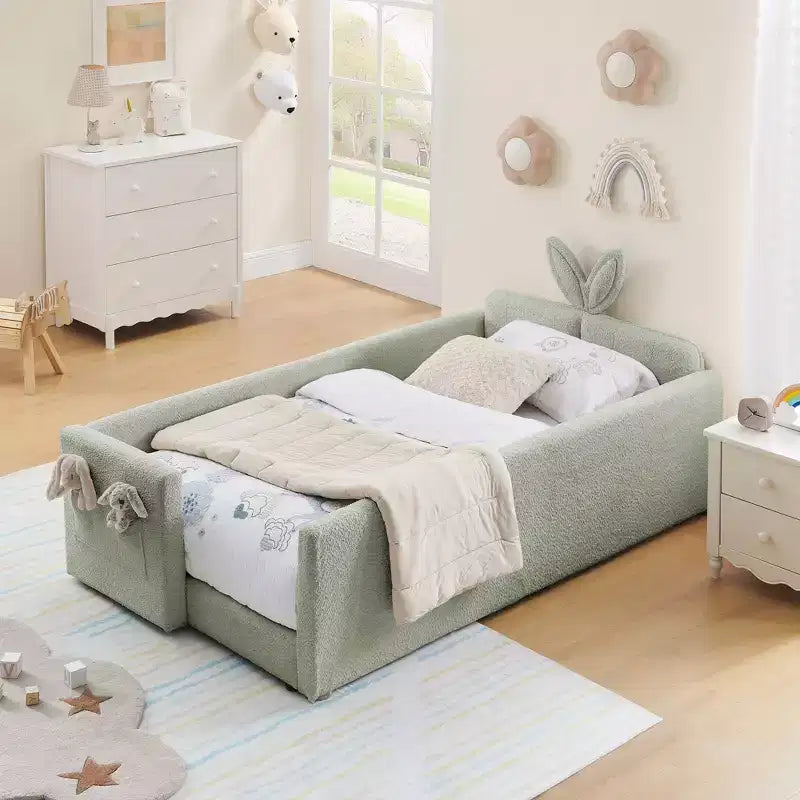 GDFStudio Chloe Twin Size Upholstered Montessori Floor Bed with Safety Rail
