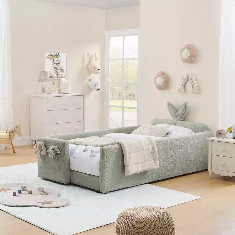GDFStudio Chloe Twin Size Upholstered Montessori Floor Bed with Safety Rail