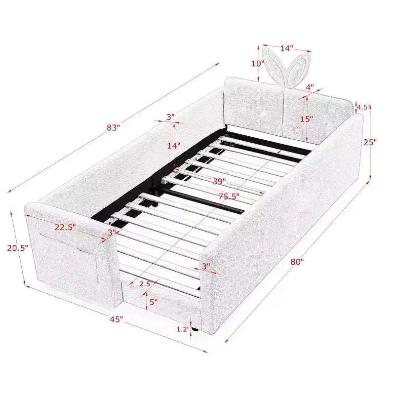 GDFStudio Chloe Twin Size Upholstered Montessori Floor Bed with Safety Rail