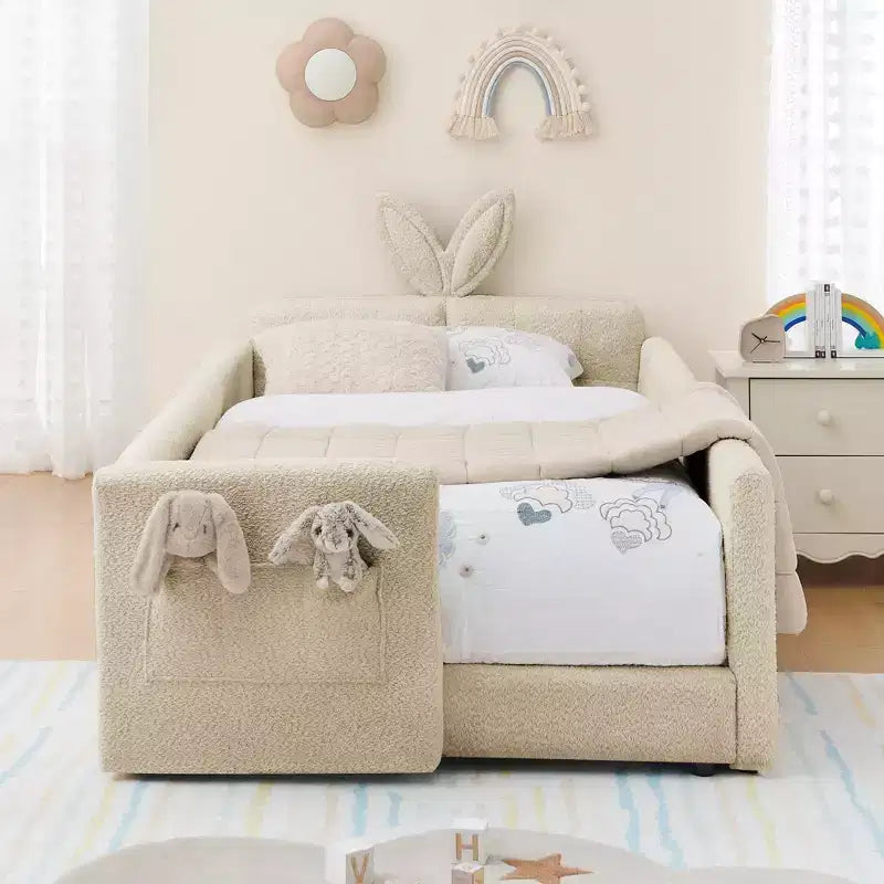 GDFStudio Chloe Twin Size Upholstered Montessori Floor Bed with Safety Rail