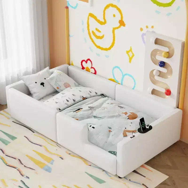 GDFStudio Chloe Twin Size Upholstered Montessori Floor Bed with Safety Rail
