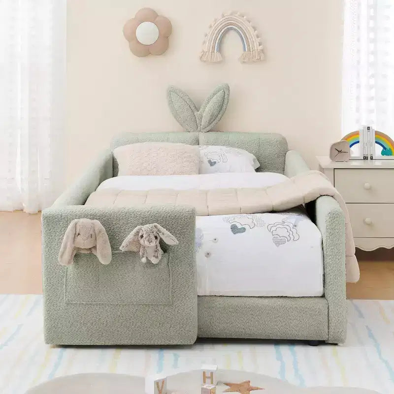 GDFStudio Chloe Twin Size Upholstered Montessori Floor Bed with Safety Rail