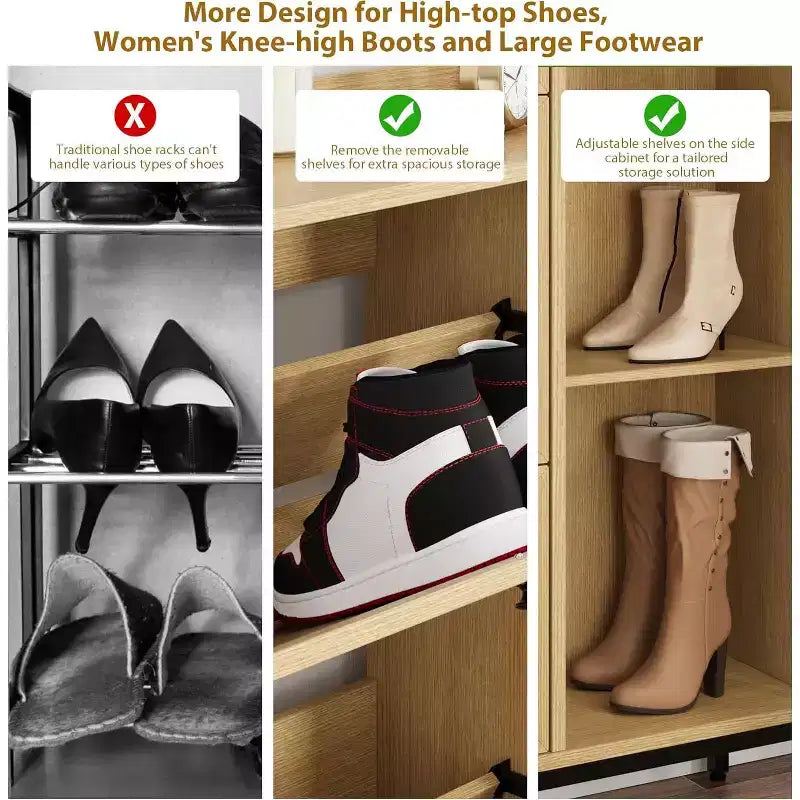 Rattan Shoe Storage Cabinet with 3 Flip Drawers, 4-Tier Shoe Organizer for Entryway, Hallway
